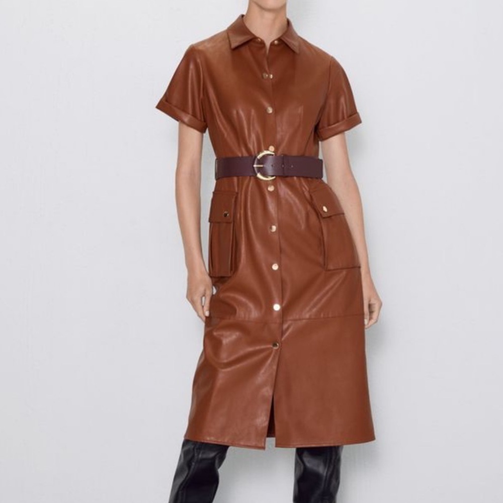 Zara Faux Leather Rust Dress